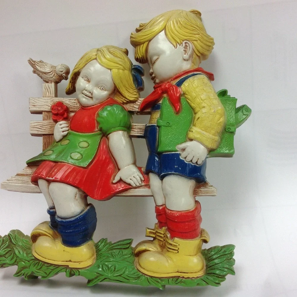 Vintage Homco Wall Decor Girl Boy Sitting on Bench